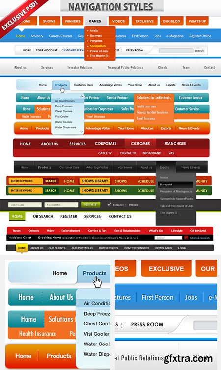 14 Custom Web Navigation Menu PSD Template