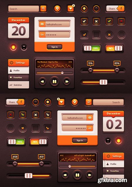 Caramel UI User Interface Kit - White Orange PSD