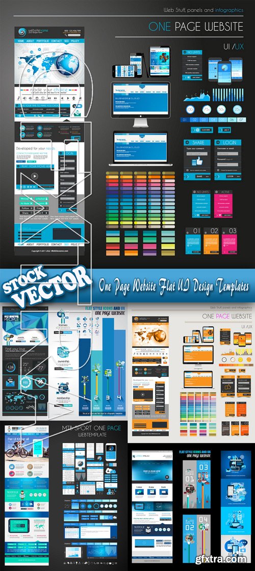 Stock Vector - One Page Website Flat UI Design Templates