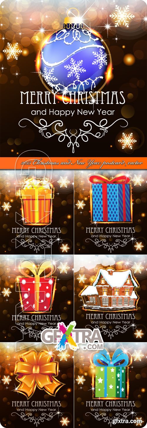 2015 Christmas and New Year postcard vector