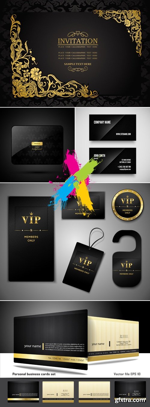 Black Vintage Business Cards Vector