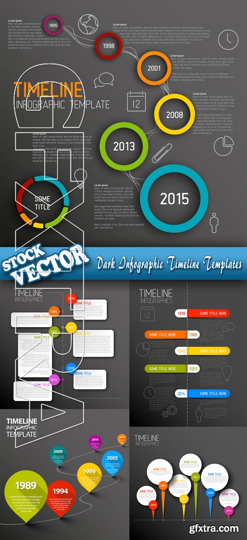 Stock Vector - Dark Infographic Timeline Templates