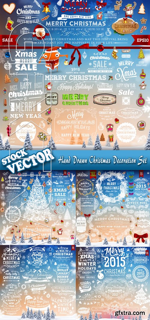 Stock Vector - Hand Drawn Christmas And New Year Decoration Set