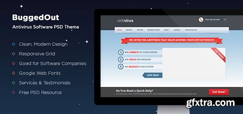 PSD Web Template - BuggedOut Antivirus - One Page Theme
