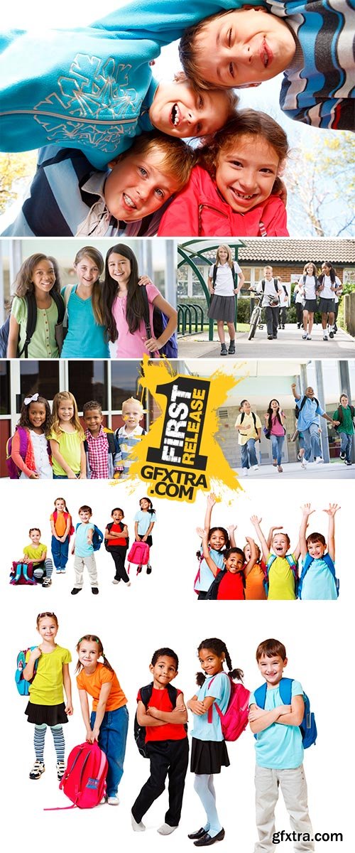 Stock Photo - School kids group, over white