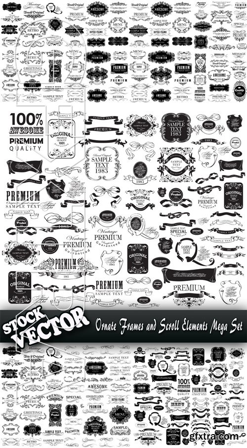 Stock Vector - Ornate Frames and Scroll Elements Mega Set