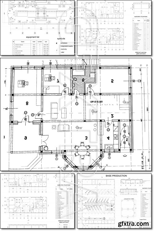 Detailed architectural drawing of the building motor company - Vector