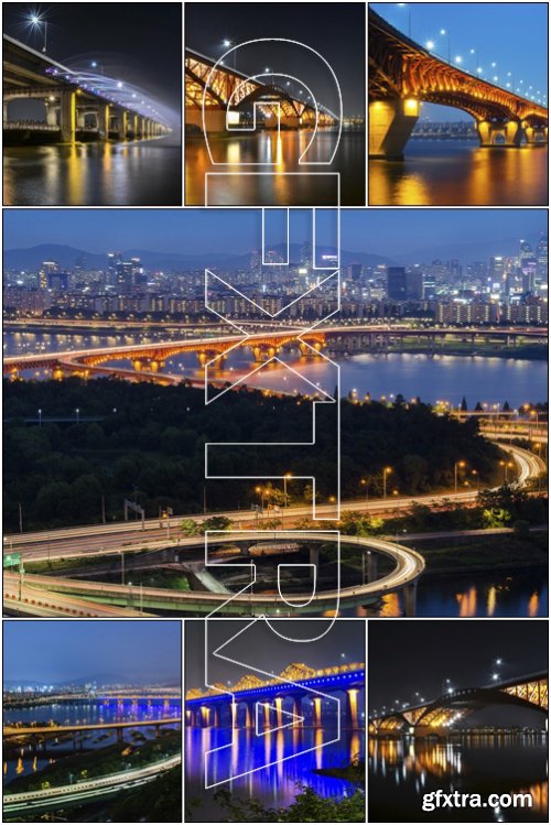 Korea Han-river's bridge, Seoul City. Seongsu Bridge at Night - Stock photo