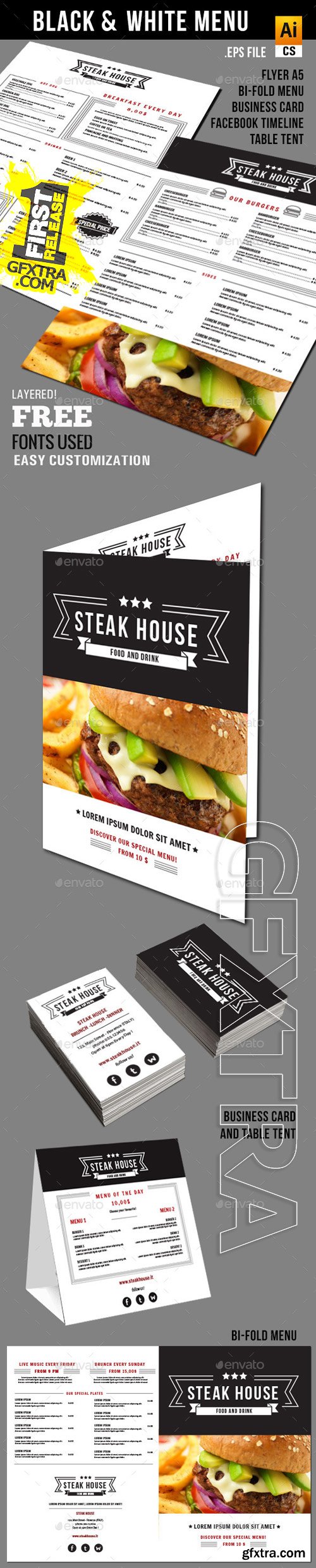 GraphicRiver - Black & White Food Menu Package 9516097