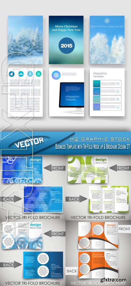 Stock Vector - Business Template with Tri-Fold Mock up & Brochure Design 37
