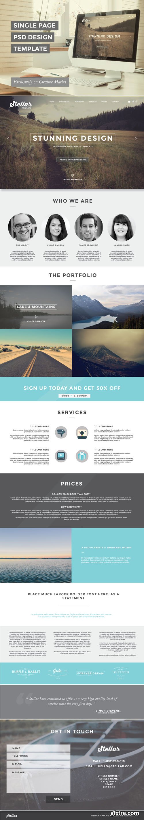 One Page PSD Template Design - Creativemarket 104595