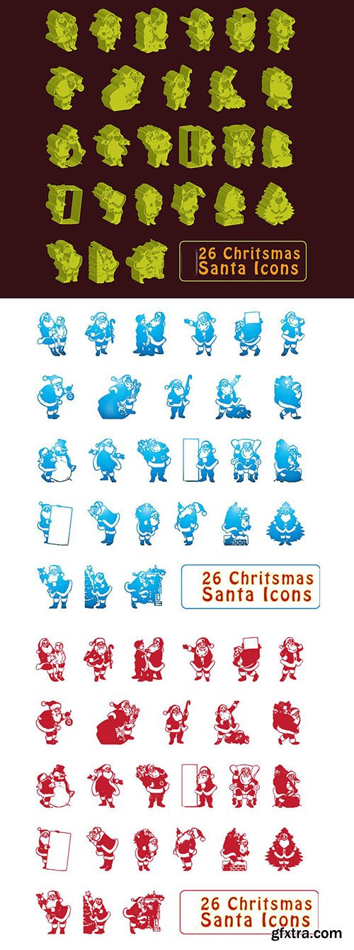 Vector Christmas And New Year 2015 Icons With 3D - Santa