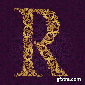 Victorian - Baroque Golden Alphabet 26xEPS