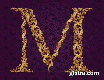 Victorian - Baroque Golden Alphabet 26xEPS