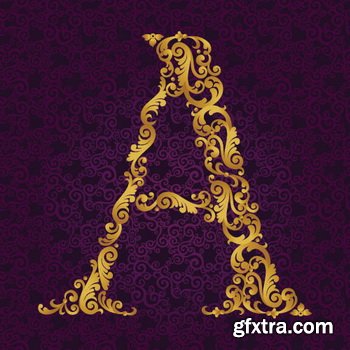 Victorian - Baroque Golden Alphabet 26xEPS