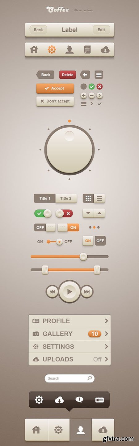 Cofee iPhone Control - UI Elements Kit PSD