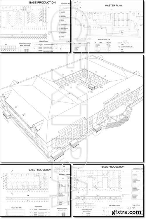 Detailed architectural drawing of the building motor company - Vector