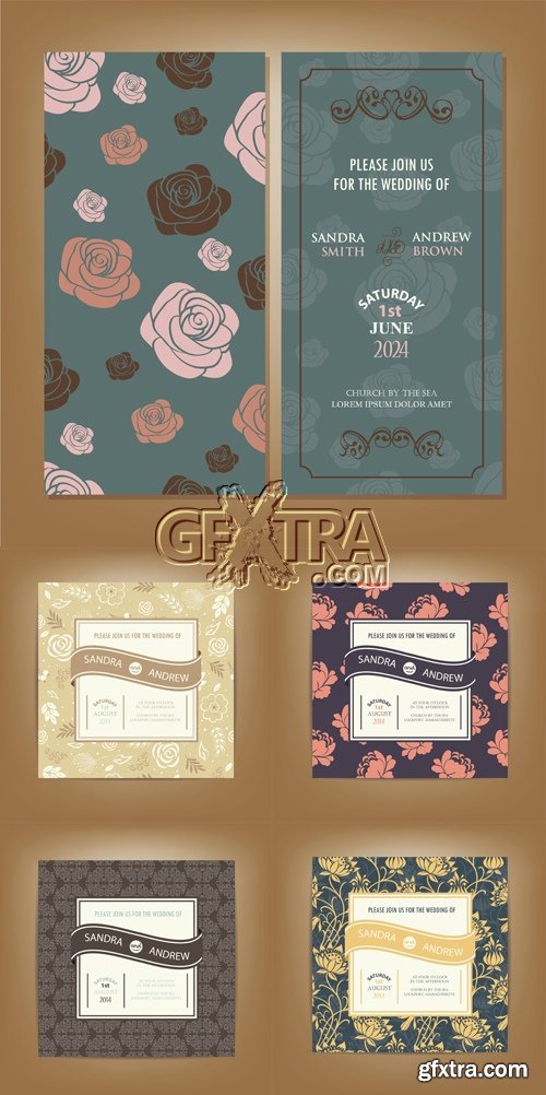 Vintage Wedding Cards Vector