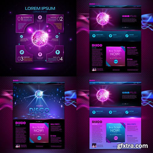 Web Site Template Design Disco Vector Set