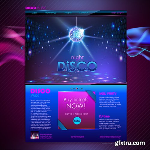 Web Site Template Design Disco Vector Set