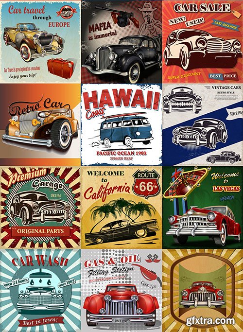 Retro Car Posters, 25xEPS