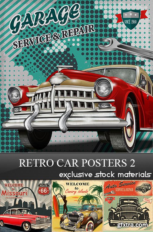 Retro Car Posters, 25xEPS