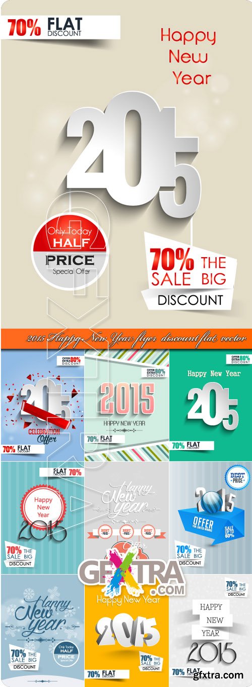 2015 Happy New Year flyer discount flat vector