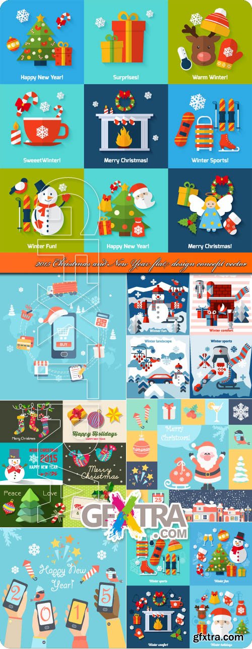 2015 Christmas and New Year flat design concept vector