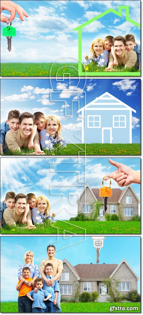 Happy family near new house - Stock photo