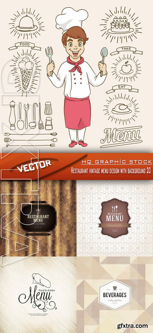 Stock Vector - Restaurant vintage menu design with background 20