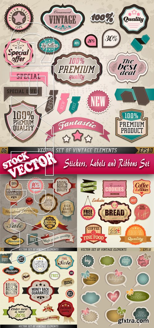 Stock Vector - Stickers, Labels and Ribbons Set