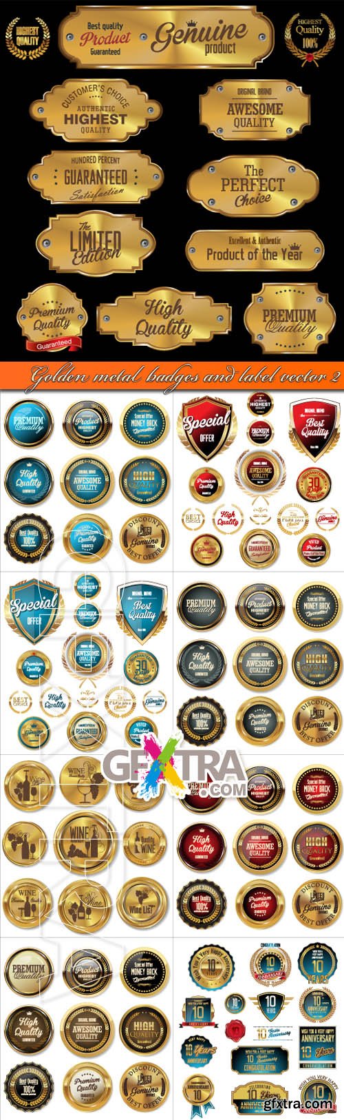 Golden metal badges and label vector 2