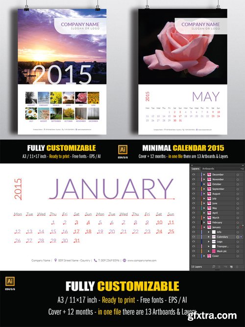 CreativeMarket - Minimal Calendar 2015 123950