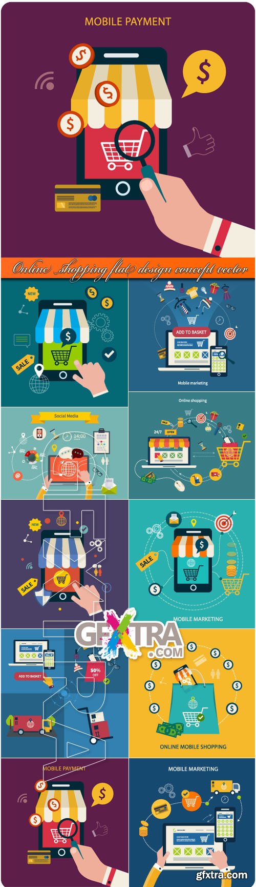 Online shopping flat design concept vector