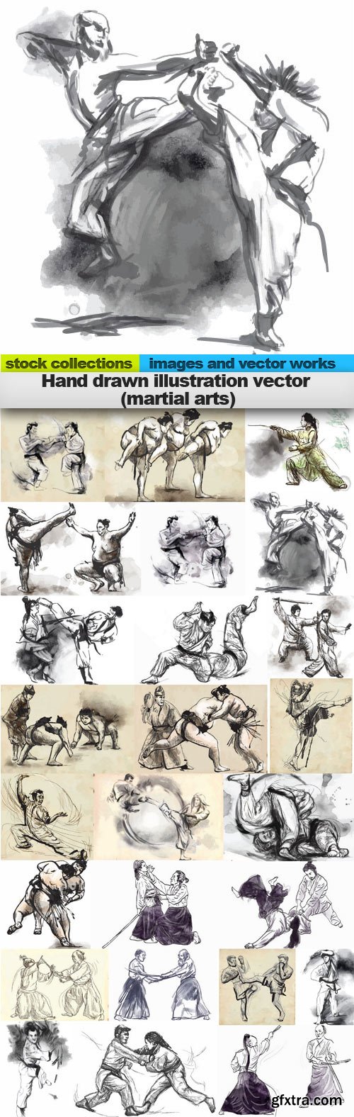 Hand drawn illustration vector (martial arts),25 x EPS