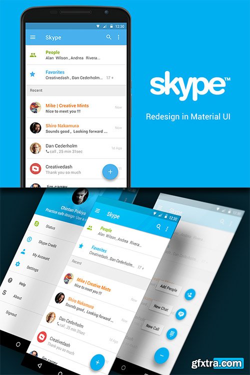 PSD Web Design - Skype - Material UI Concept