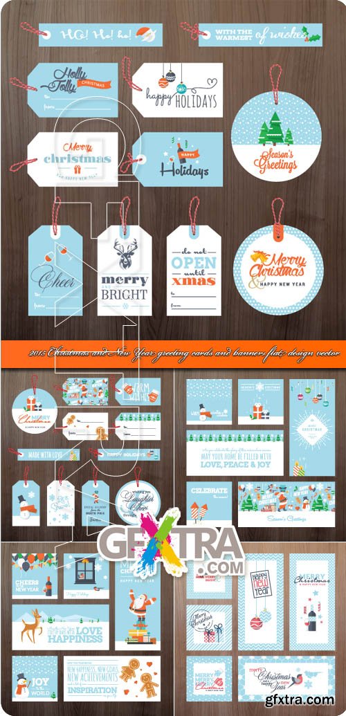 2015 Christmas and New Year greeting cards and banners flat design vector