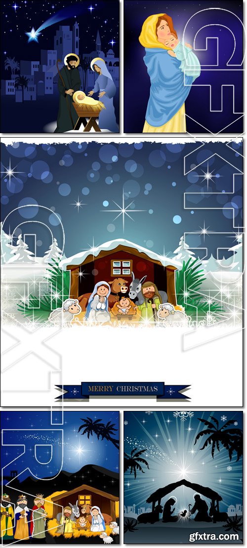 Christmas nativity scene with holy family - Vector