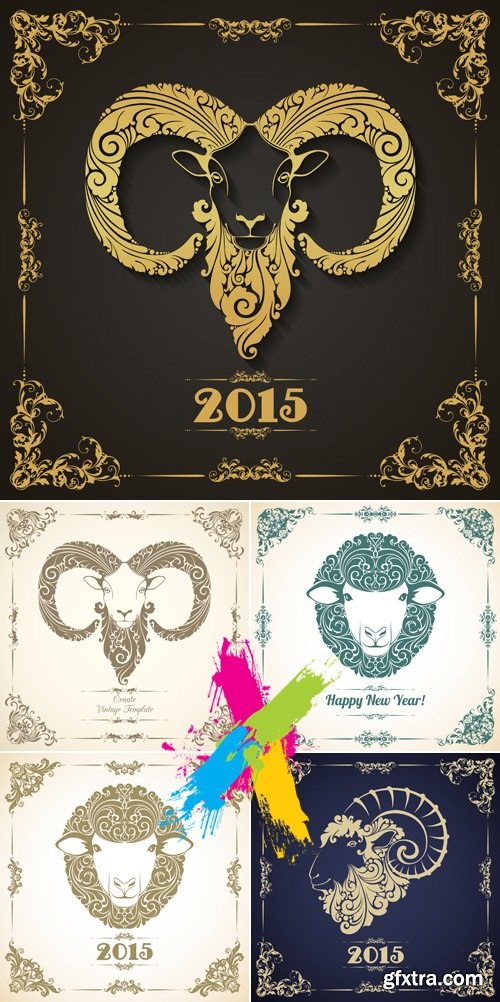 New Year 2015 Symbols - Goat & Sheep Vector