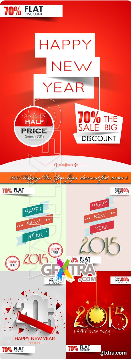 2015 Happy New Year flyer discount flat vector 2