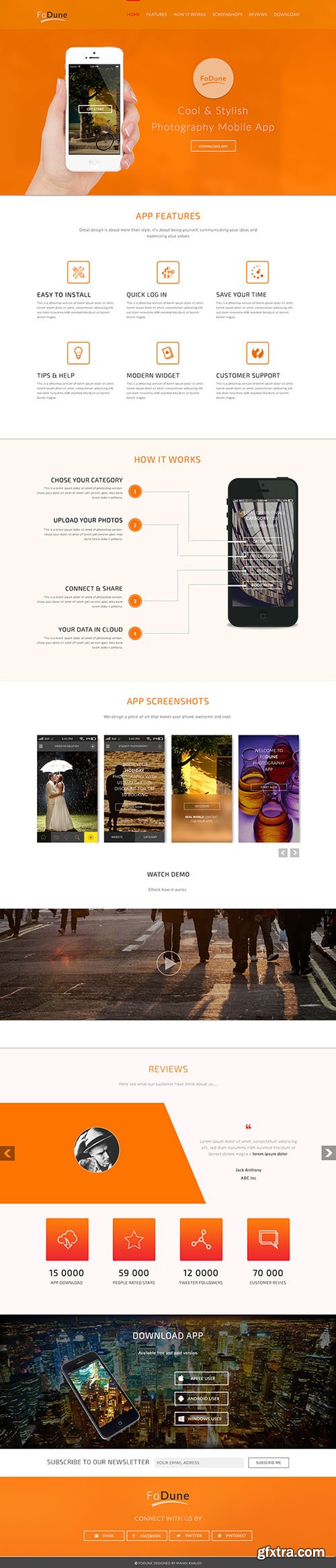 PSD Web Template - App Landing Page - Orange Color Style