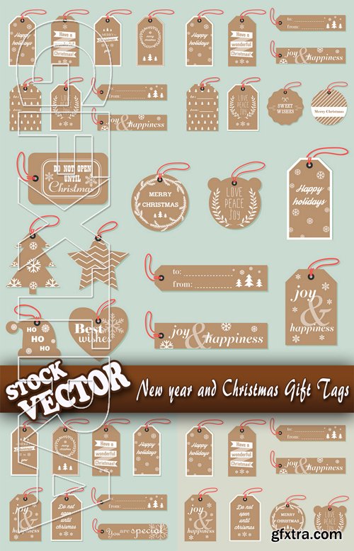 Stock Vector - New year and Christmas Gift Tags