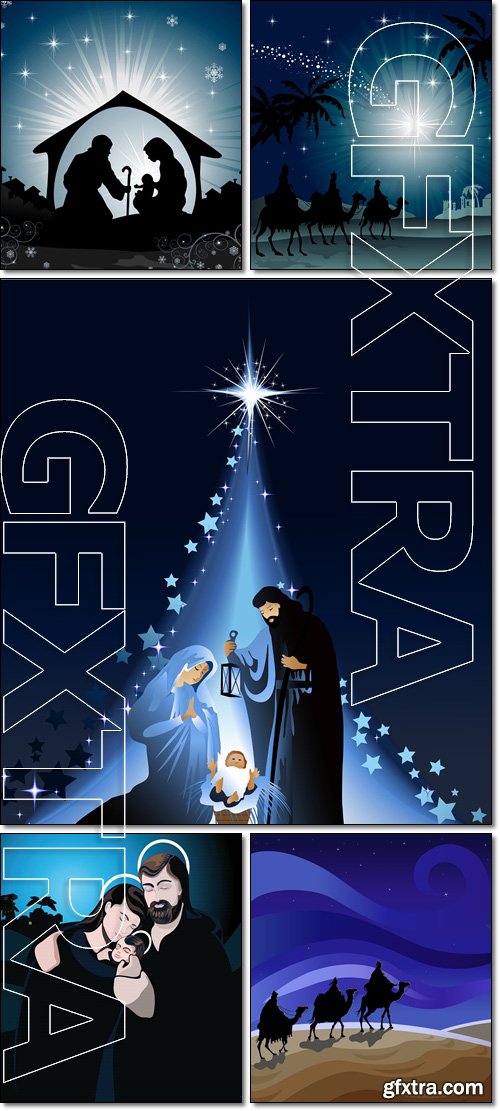 Christmas nativity scene with holy family - Vector