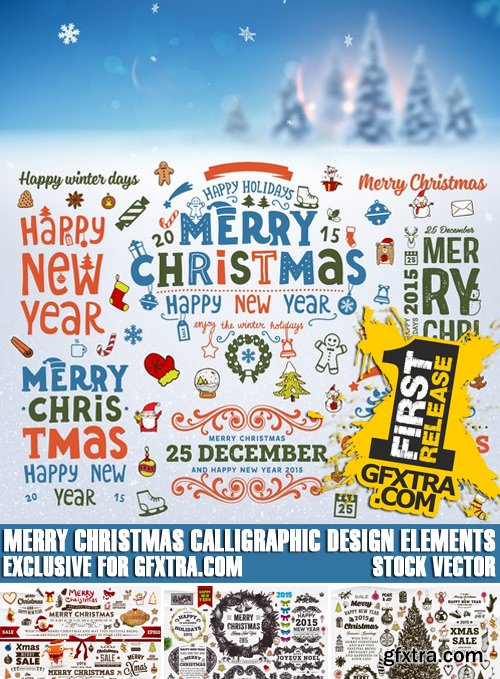 Stock Vectors - Merry Christmas calligraphic design elements, 25xEPS