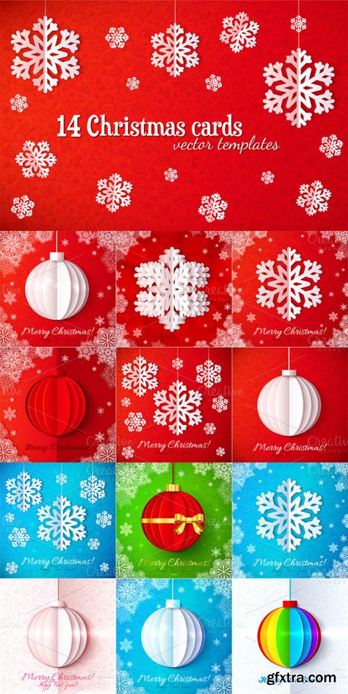 Set of 14 vector Christmas cards