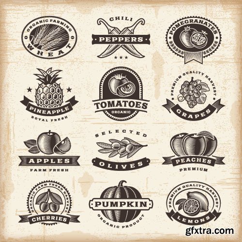 Vintage Natural Food Labels 25xEPS