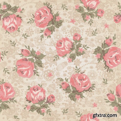 Retro Flowers Seamless Textures 50xEPS