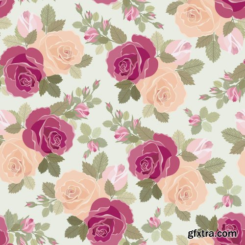 Retro Flowers Seamless Textures 50xEPS