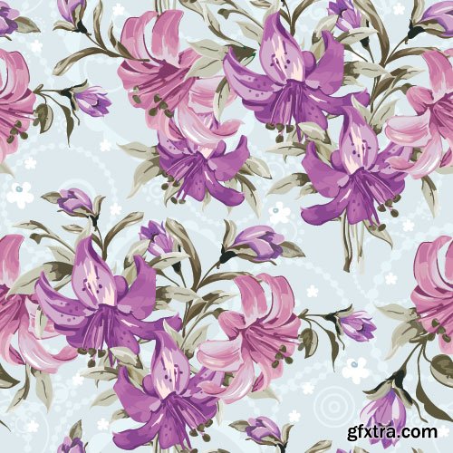 Retro Flowers Seamless Textures 50xEPS