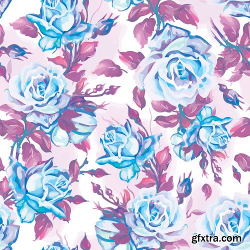 Retro Flowers Seamless Textures 50xEPS